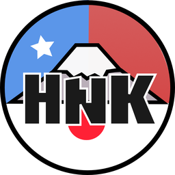 Houston Nihongo Kai logo: Mount Fuji over a roundel split between the Texas and Japanese flags, lettered HNK